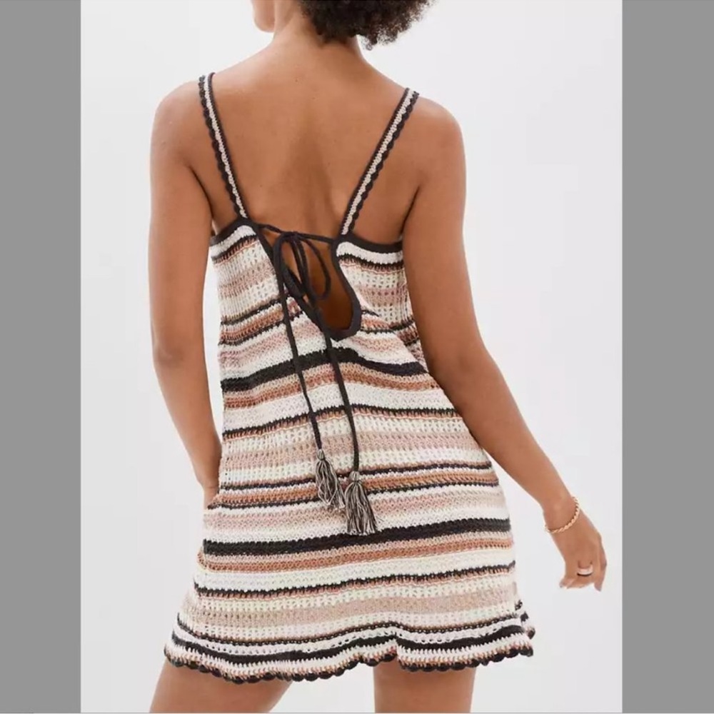 American Eagle Striped Crochet Sleeveless Sweater Mini Dress Small